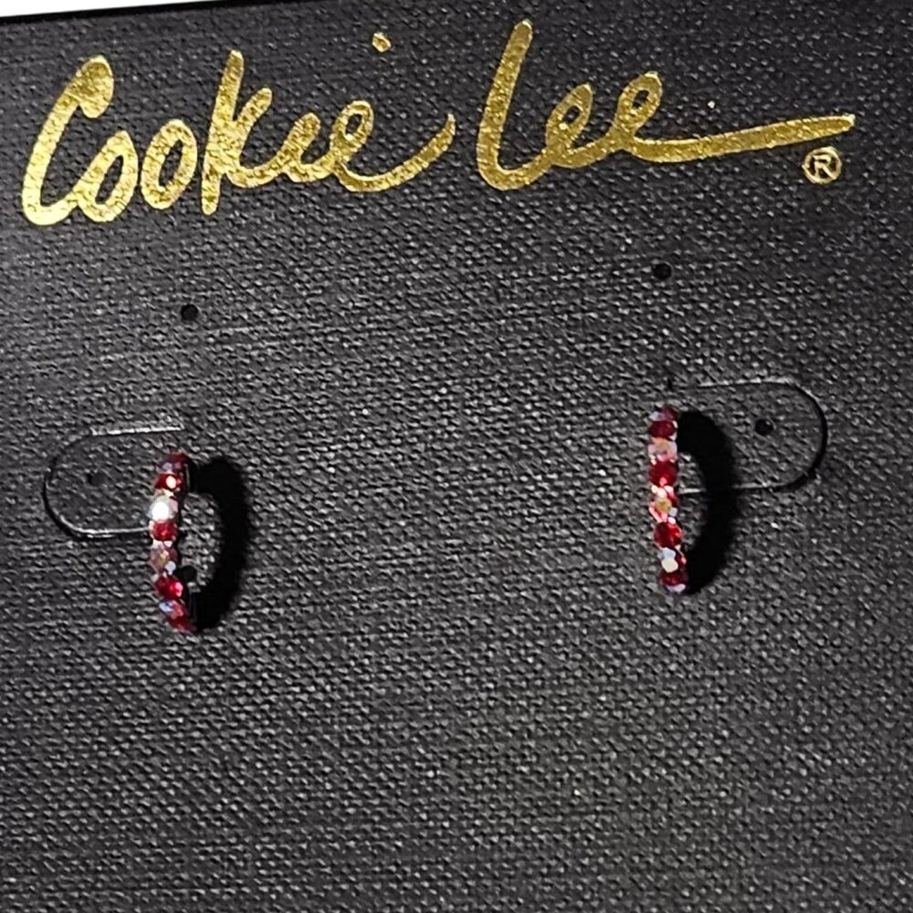 Cookie Lee Genuine Crystal Holiday Red Hoop Earrings Christmas Party Jewelry